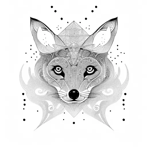 An Intricate Geometric Design Incorporating The Silhouettes Of A Fox With A Dog