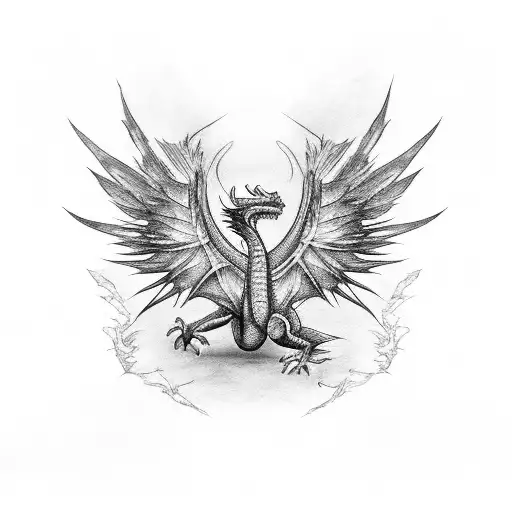 Dragon In Light With Wing Fully Open Detailed And Feathers