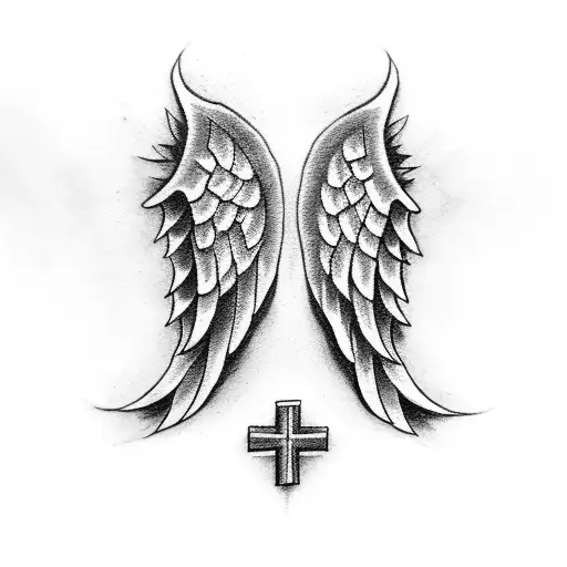 Angel Wings With Small Cross At Top