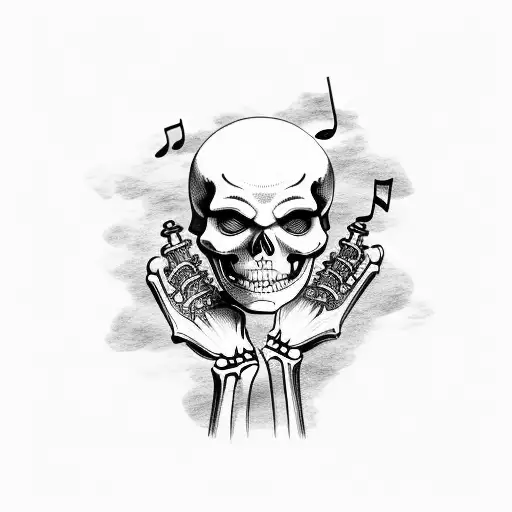 Skeleton Hand With Theatrical Mask And Music Notes