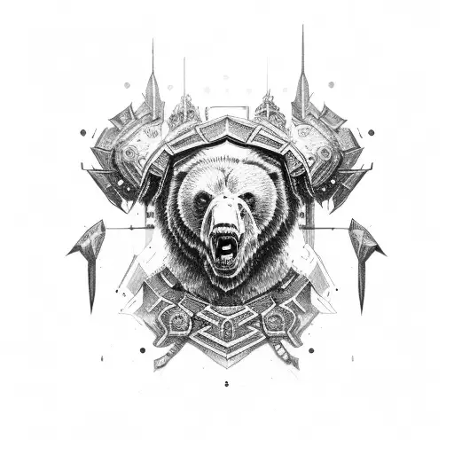 Armor Angry Bear On Shoulder Tattoo