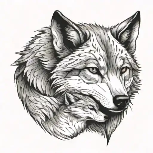 Wolf Cub Hugging His Wolf Dad E Lua