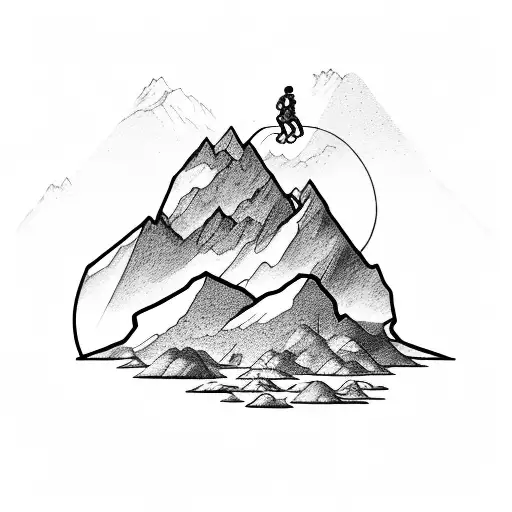 Sisyphus Pushing Boulder Up Mountain With Mountains In Background
