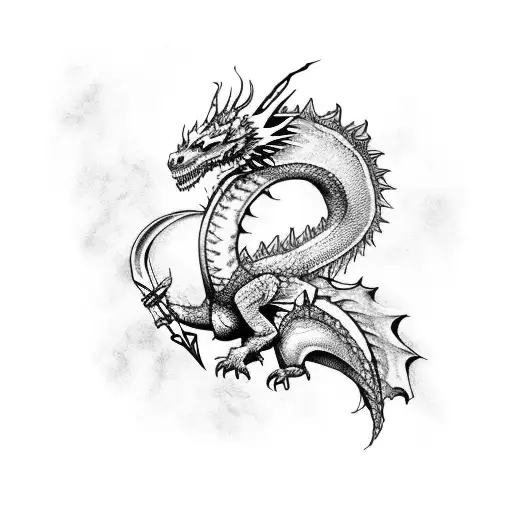 A Mystical Dragon Wrapped Around A Sword