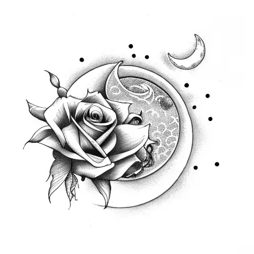 Roses With Moon And Sun Signs Black And White
