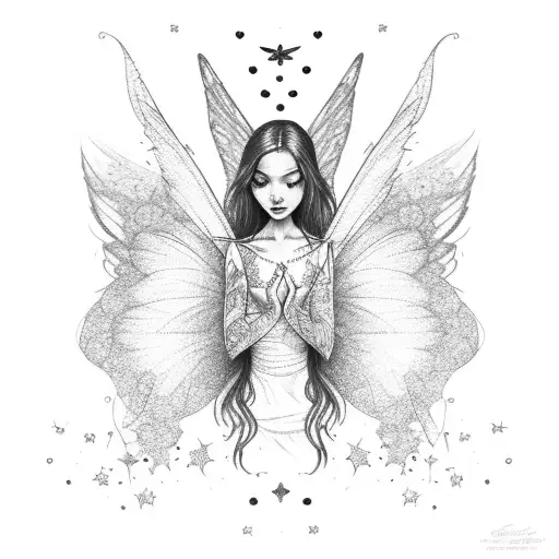 Faceless Fairy With Thin Wings Holding Up A Star
