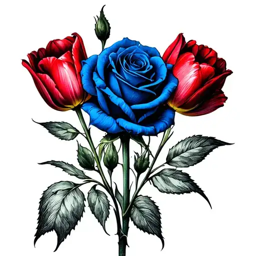 Blue Roses And Black Roses With Red Tulips