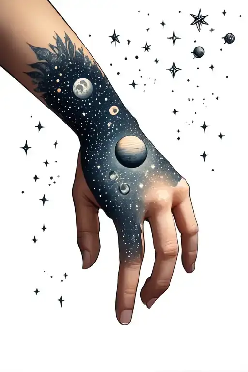Twinkling Star Hand Sleeve With Moons And Planets