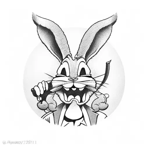 Bugs Bunny With A Cowboy Hat And A Cigarette In His Mouth Looking To The Right Side With Tired Eyes