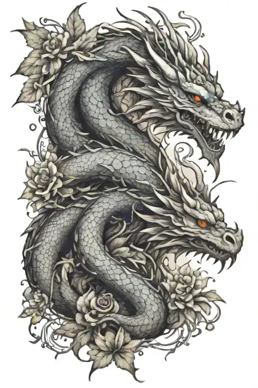 Dragons And Nature Inspired Tattoo Design Featuring