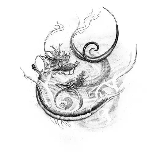 A Stylized Smoke Pattern Morphing Into Various Animals In A Continuous Line Design