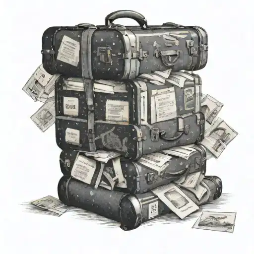 A Vintage Suitcase Covered In Travel Stamps And Books Spilling Out Of It