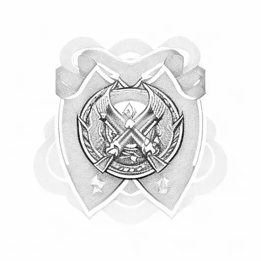 Military Emblem Or Badge With Wedding Rings And Interlocking Hearts