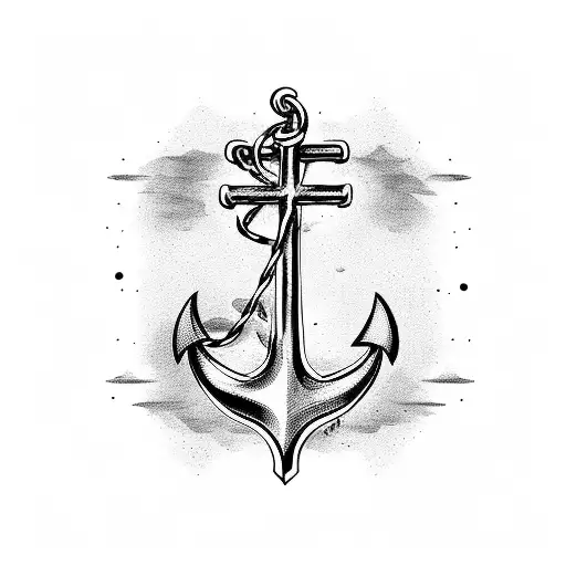 Anchor With A Cross And Boat