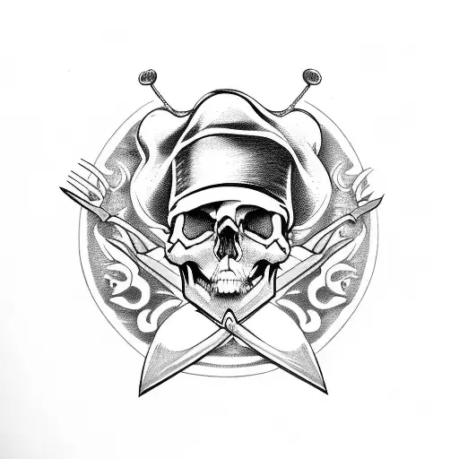Skull With Chef Hat And Knives