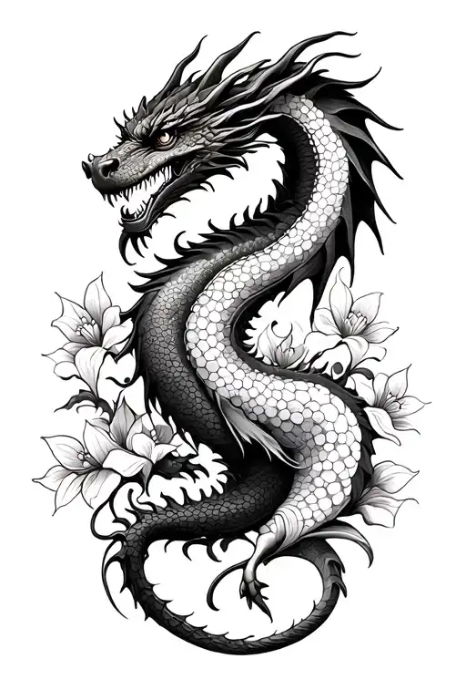 Art Nouveau Style Dragon With Petals