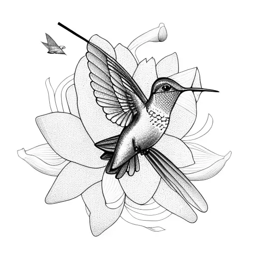 Colorful Hummingbird Hovering Over Lotus Flower