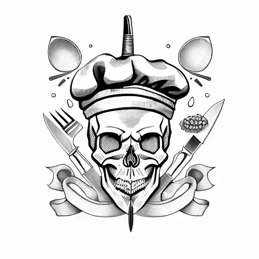 Skull With Chef Hat And Knives