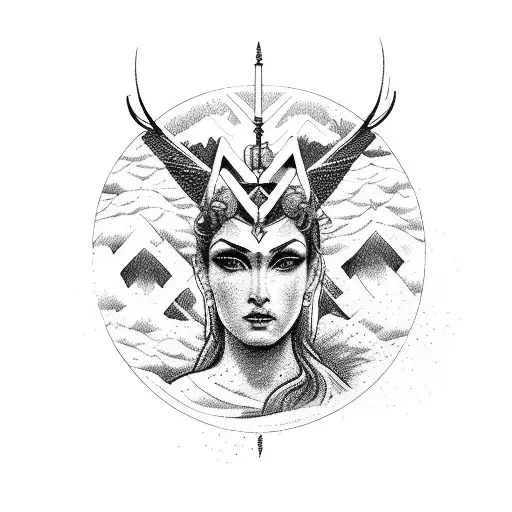 Godess Artemis Hunting In The Woods