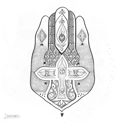 Hamsa Symbol With A Tree And Flowers