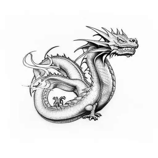 Sketch Of A European Dragon Tattoo On The Forearm