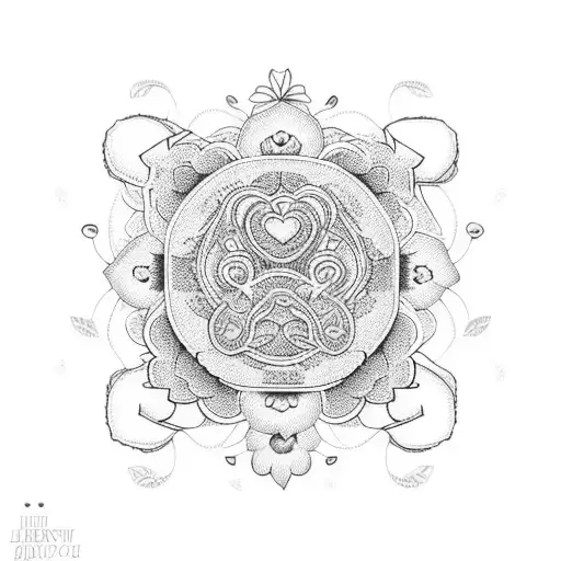 An Intricate Embroidery Design Featuring Coffee Cups And Sweets Intertwined With Floral Patterns