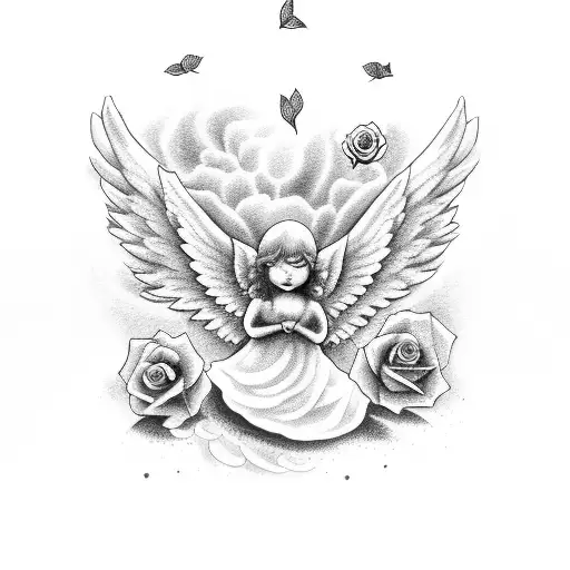 Angel With A Rose And A Dove With Some Writing About Heaven