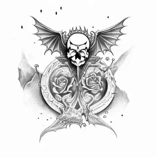 Skull With Dragon And Rose