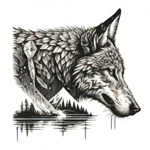The Warrior Looks Into The Water And There Is The Reflection Of A Wolf