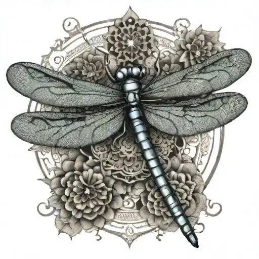 Dragonfly Resting On A Mandala Design