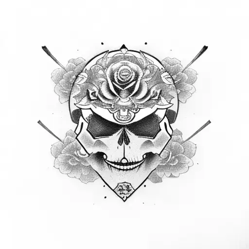 Samurai Skull Black Rose Clock