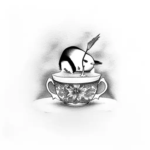 Penguin Sat Inside A Mini Teacup