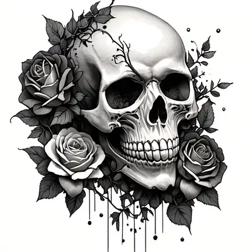 Creepy Tree Skulls Halloween Half Sleeve Roses