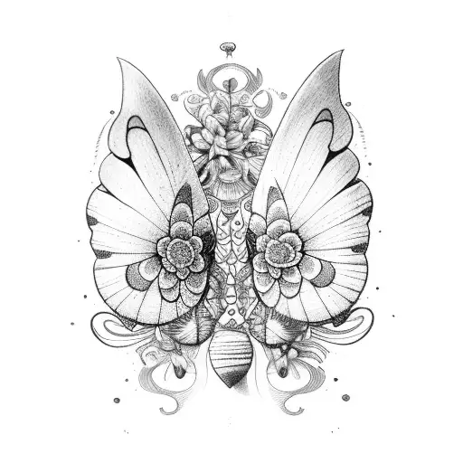 Butterfly Flowers And Aquarius Style Back