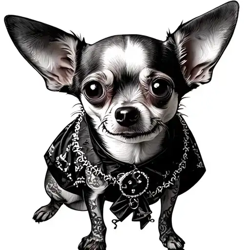 A Chihuahua Dressed As A Tim Burton Character With A Gothic Background