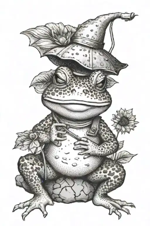 A Toad Sitting On A Rock Wearing A Hat And Overalls Holding A Sunflower By The Stem Like An Umbrella