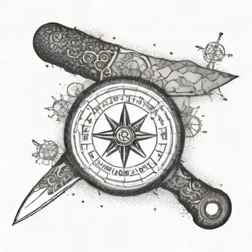 A Tattoo Design Of A Chef's Knife And A Compass To Symbolize Your Passion For Cooking And Traveling