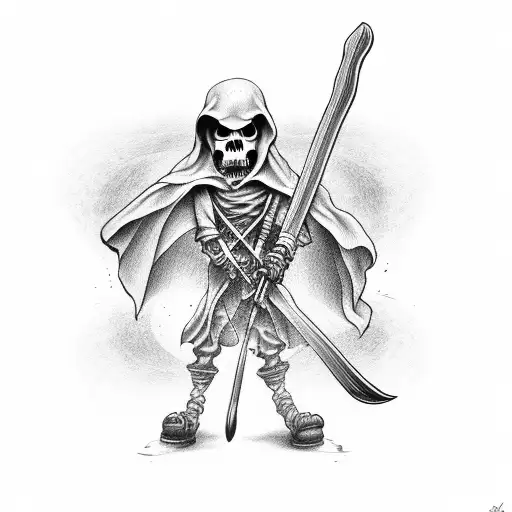 Grim Reaper With His Scythe Holding A Hourglass