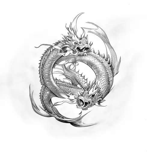 Koi Fish Transforming Into A Dragon Intertwined And Surrounded By Water