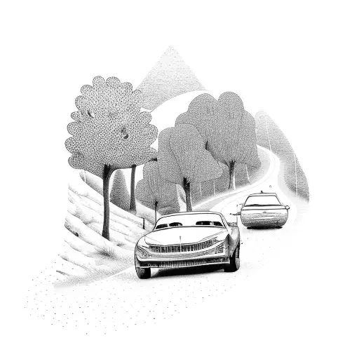 2 Cars Driving Down A Mountain Road Road In Between Trees