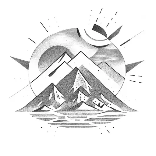 Small Mountain In A Big Mountains Shadow With Sun In The Back