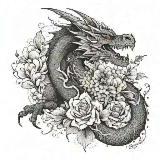 A Mystical Dragon With Flowers Around Female