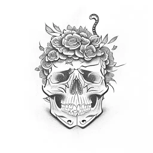 Skull And Flowers With Snake