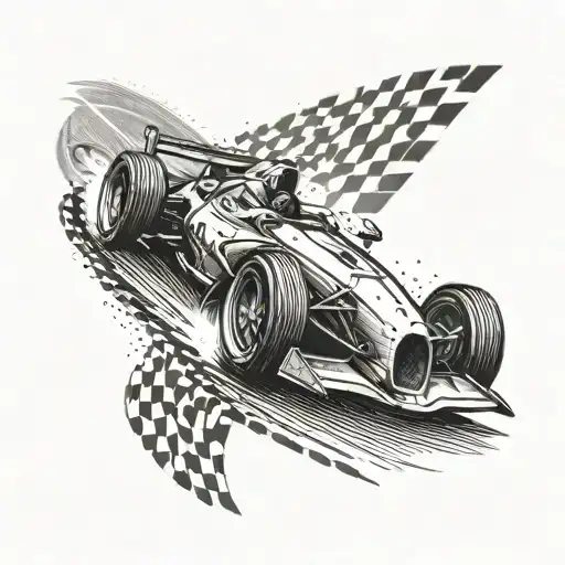 A Tattoo Design Of A Sleek Racing Car Speeding Down A Track
