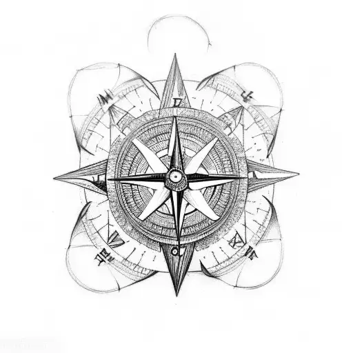 An Intricate Tattoo Of A Compass With Travel Destinations Marked On It