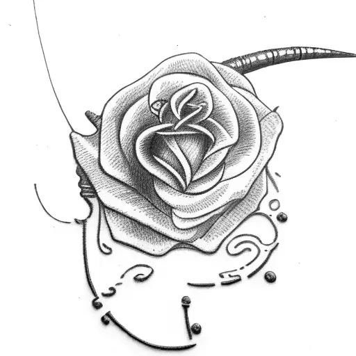 Cowboy Hat With Rose On It Hanging Off The Horn Of A Bull Skull