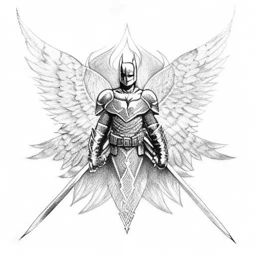 Dark Knight With Wings And Fire Sword