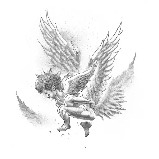 Art Sculpture Of Falling Male Angel