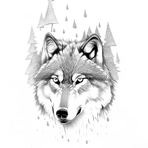 Wolf In A Thunderstorm In A Forest