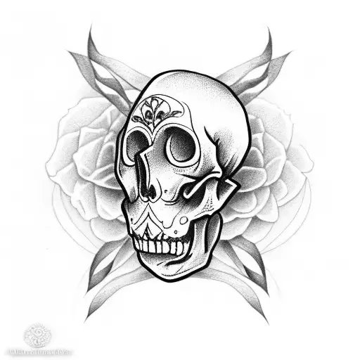 Day Of Dead Lady Skull Back Black And Grey